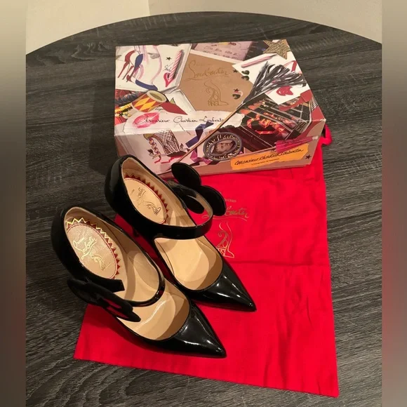 Christian Louboutin 20th Anniversary Pensee Black Patent Leather & Suede Heels - Picture 10 of 16